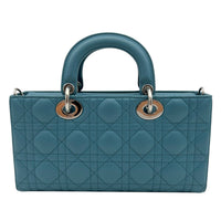 Lady D-Joy Medium Blue Top Handle Bag in Lambskin, Silver hardware