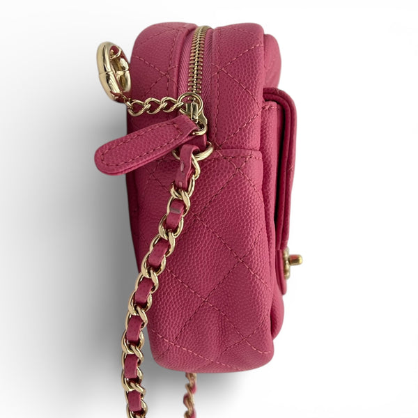 CC Day Camera Chain Shoulder Bag Pink in Caviar Leather, Gold hardware