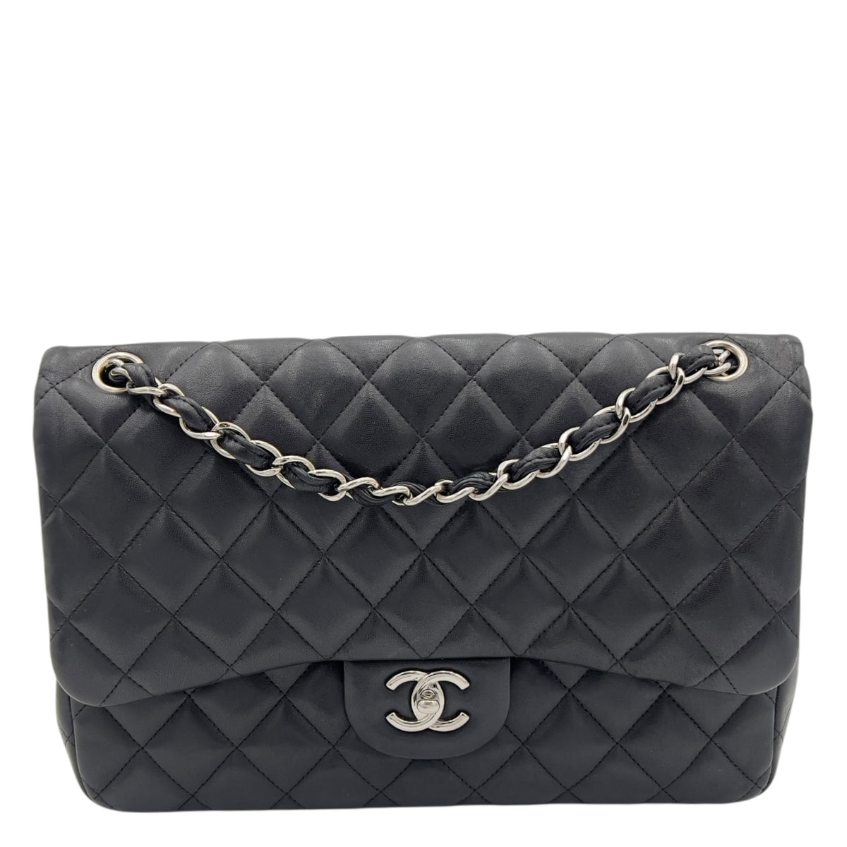 Classic Shoulder Bag Jumbo Silver in Lambskin, Silver hardware