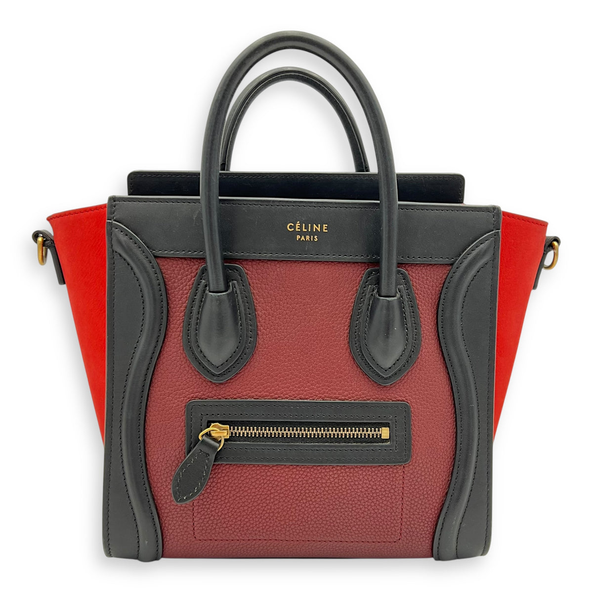 Luggage Crossbody Bag Nano Red in Calfskin, Gold hardware