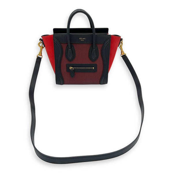 Luggage Crossbody Bag Nano Red in Calfskin, Gold hardware