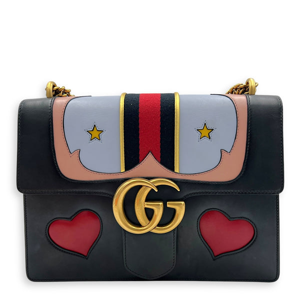GG Marmont Shoulder Bag Black in Calfskin, Gold hardware