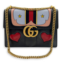 GG Marmont Shoulder Bag Black in Calfskin, Gold hardware