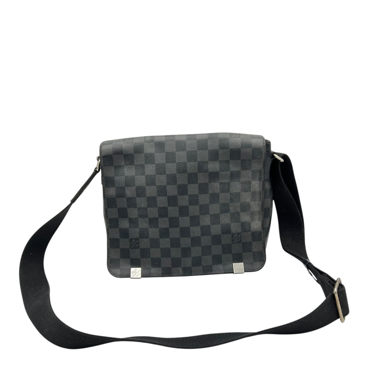 District Messenger PM Black in Coated Canvas, Silver hardware