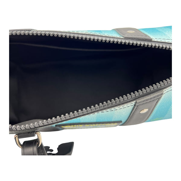 City Keepall Blue Shoulder Bag in Coated Canvas, Silver hardware