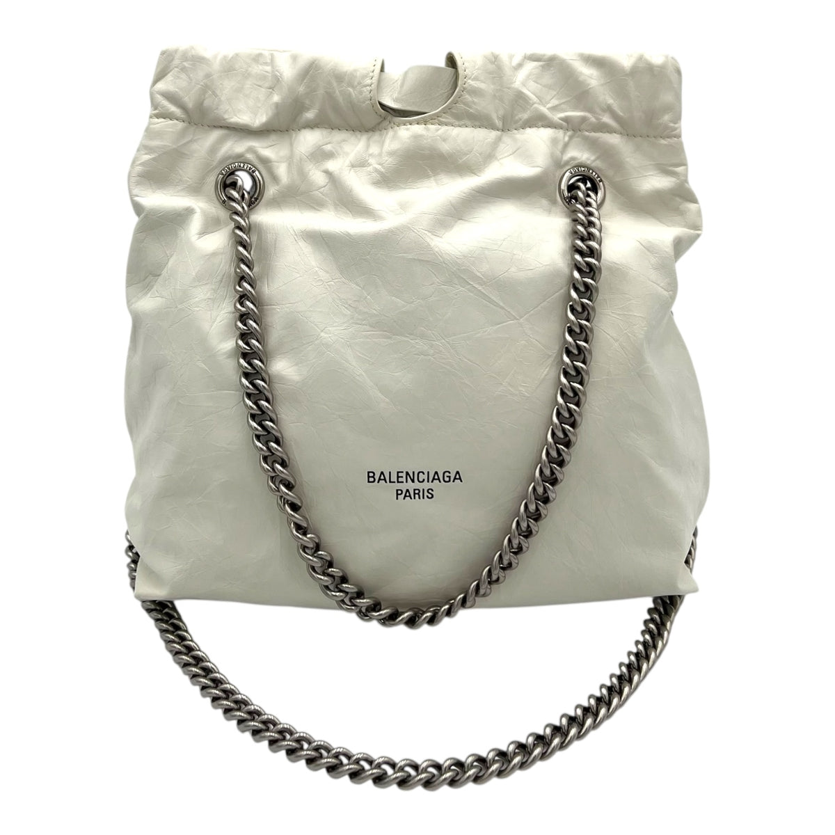 Crush Tote Bag White in Distressed Leather, Silver hardware
