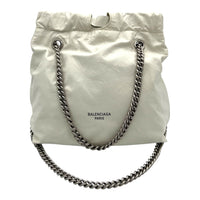Crush Tote Bag White in Distressed Leather, Silver hardware