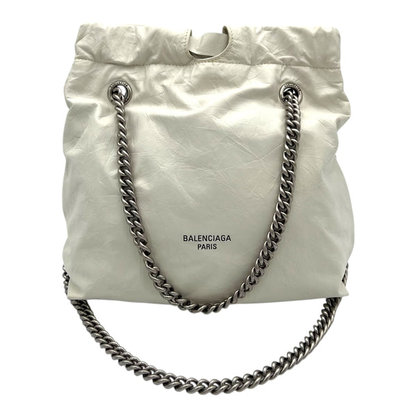 Crush Tote Bag White in Distressed Leather, Silver hardware