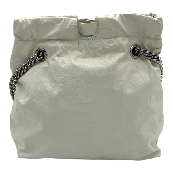 Crush Tote Bag White in Distressed Leather, Silver hardware