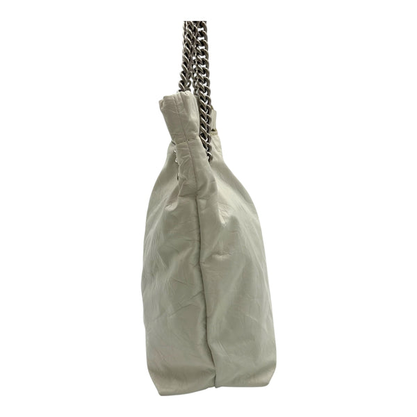 Crush Tote Bag White in Distressed Leather, Silver hardware