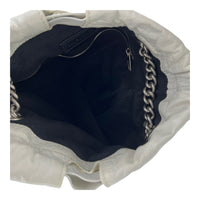 Crush Tote Bag White in Distressed Leather, Silver hardware