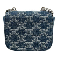 Triomphe Claude Shoulder Bag Mini Blue in Denim, Silver hardware