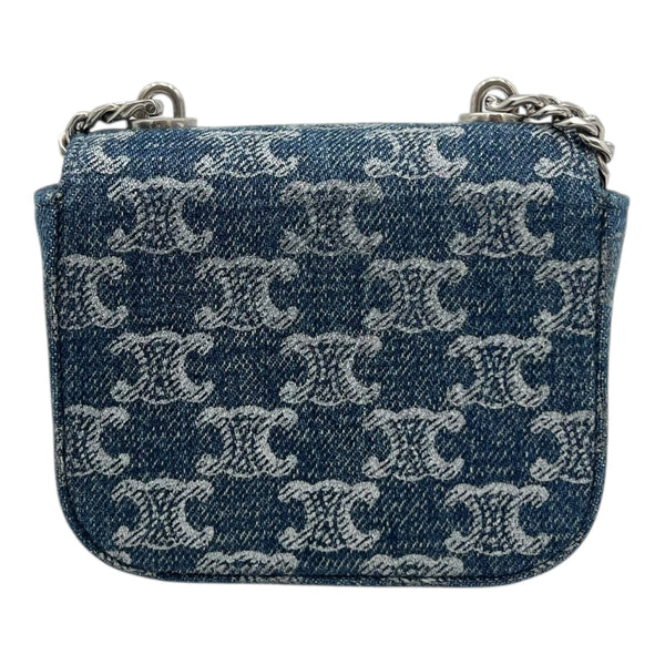 Triomphe Claude Shoulder Bag Mini Blue in Denim, Silver hardware