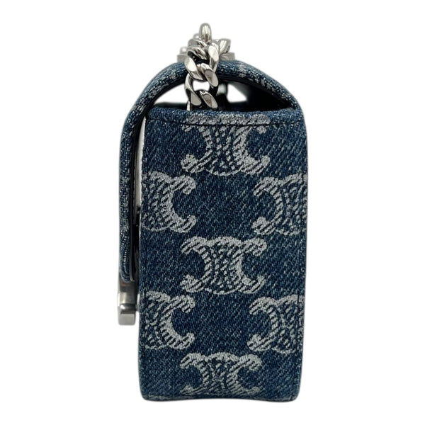 Triomphe Claude Shoulder Bag Mini Blue in Denim, Silver hardware