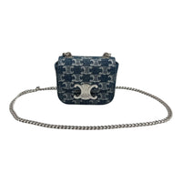 Triomphe Claude Shoulder Bag Mini Blue in Denim, Silver hardware