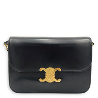 Triomphe Shoulder Bag Black in Calfskin, Gold hardware