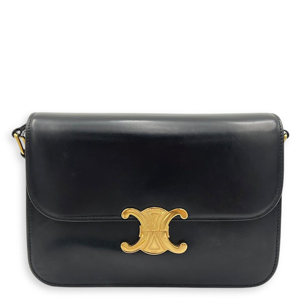 Triomphe Shoulder Bag Black in Calfskin, Gold hardware