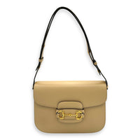 Horsebit 1955 Shoulder Bag Beige in Calfskin, Gold hardware