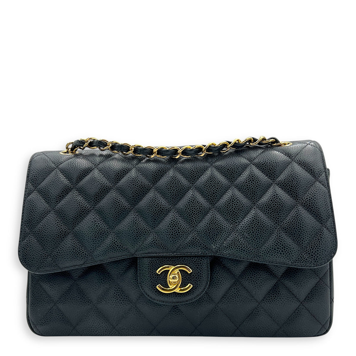 Classic Shoulder Bag Jumbo Black in Caviar Leather, Gold hardware