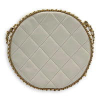 Round Chain Around Shoulder Bag White in Lambskin, Gold hardware