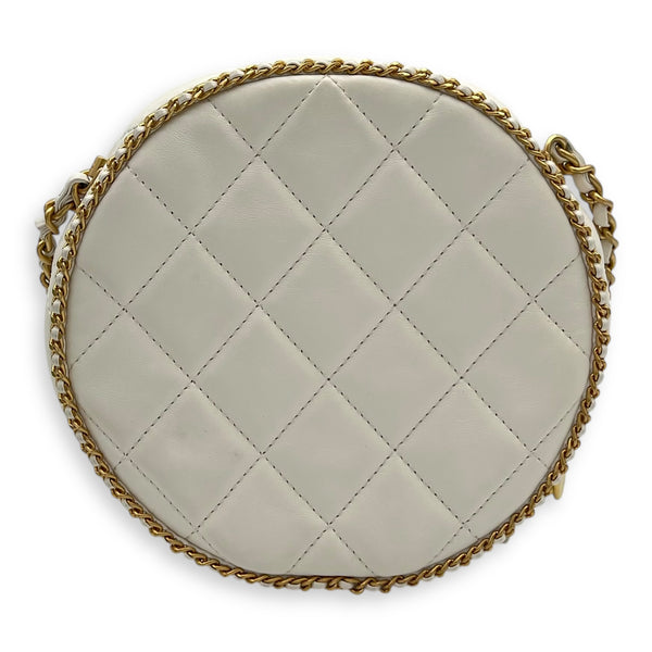 Round Chain Around Shoulder Bag White in Lambskin, Gold hardware
