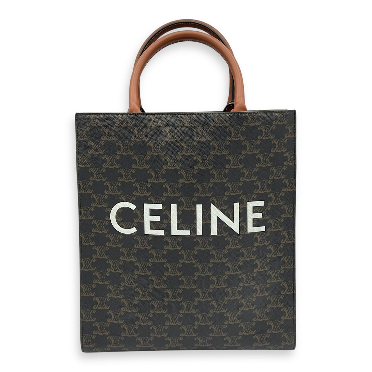 Cabas Top Handle Bag Brown in Coated Canvas, Gold hardware