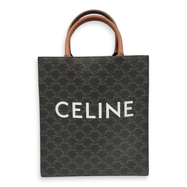 Cabas Top Handle Bag Brown in Coated Canvas, Gold hardware