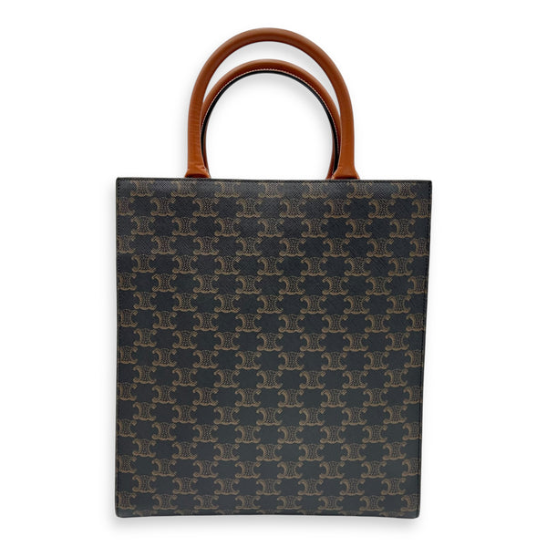Cabas Top Handle Bag Brown in Coated Canvas, Gold hardware