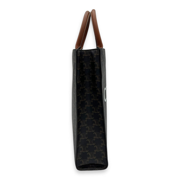 Cabas Top Handle Bag Brown in Coated Canvas, Gold hardware