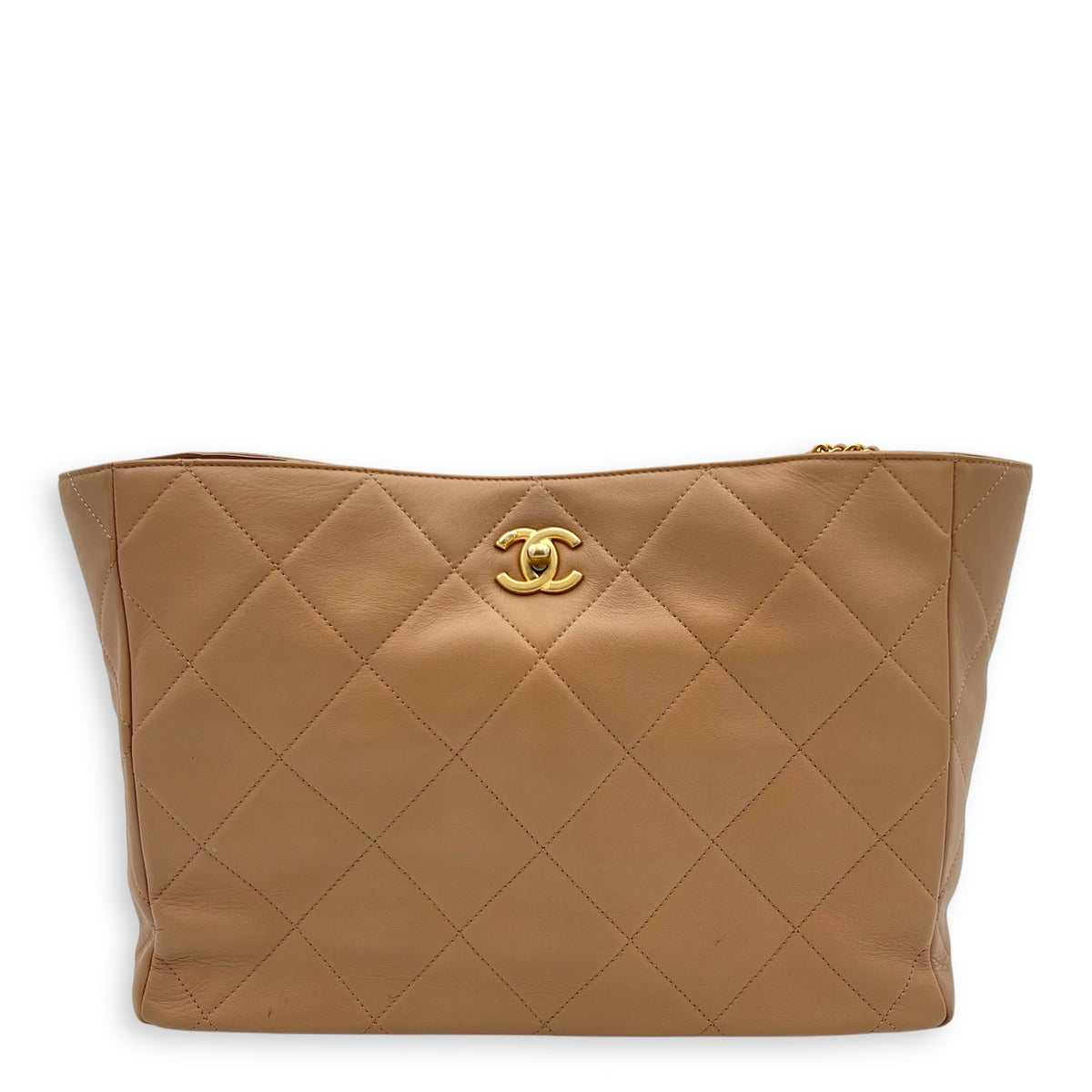 CC Tote Bag Beige in Calfskin, Gold hardware