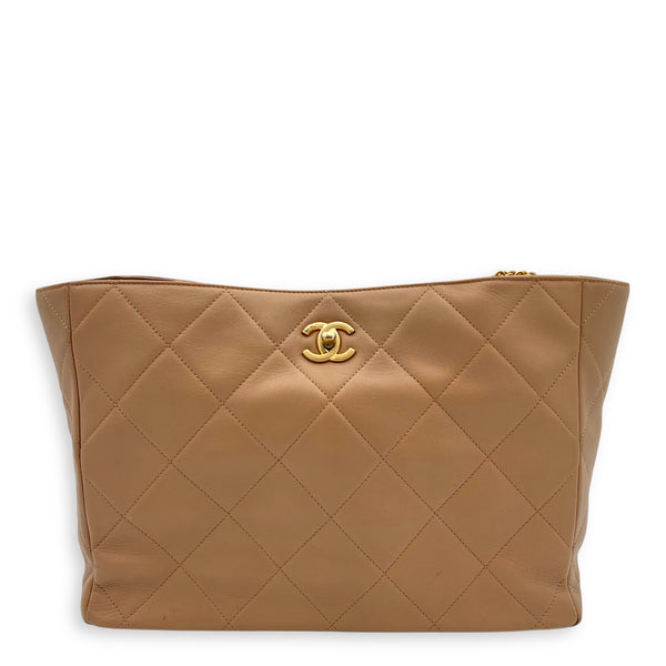 CC Tote Bag Beige in Calfskin, Gold hardware