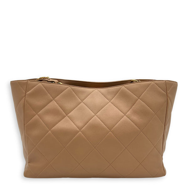CC Tote Bag Beige in Calfskin, Gold hardware