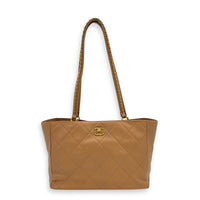 CC Tote Bag Beige in Calfskin, Gold hardware