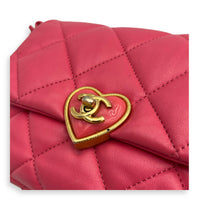 Heart Mini Square Shoulder Bag Pink in Lambskin, Gold hardware