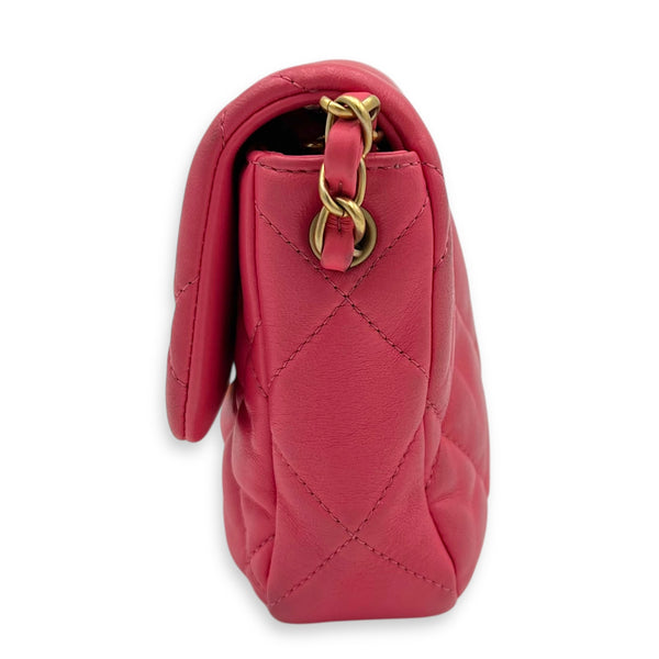 Heart Mini Square Shoulder Bag Pink in Lambskin, Gold hardware