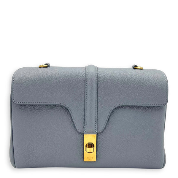 16 Shoulder Bag Blue in Calfskin, Gold hardware