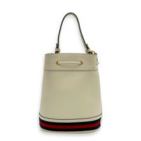 Ophidia Bucket Bag White in Deerskin, Gold hardware
