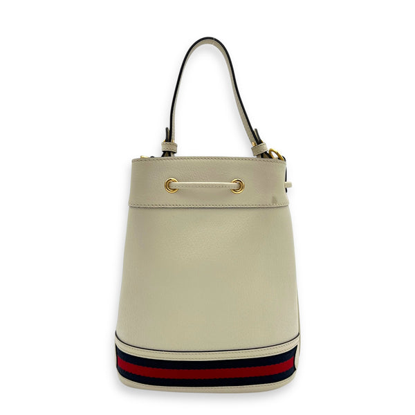 Ophidia Bucket Bag White in Deerskin, Gold hardware