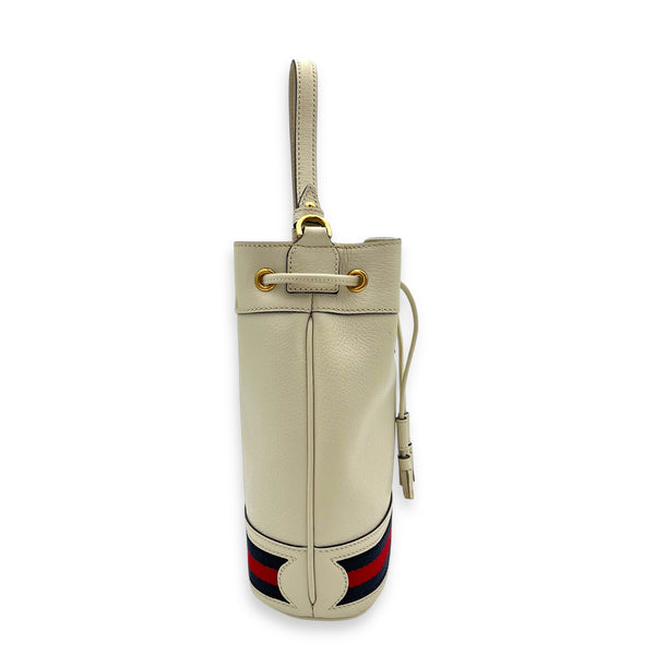 Ophidia Bucket Bag White in Deerskin, Gold hardware