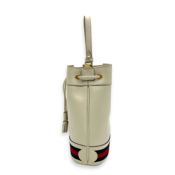 Ophidia Bucket Bag White in Deerskin, Gold hardware