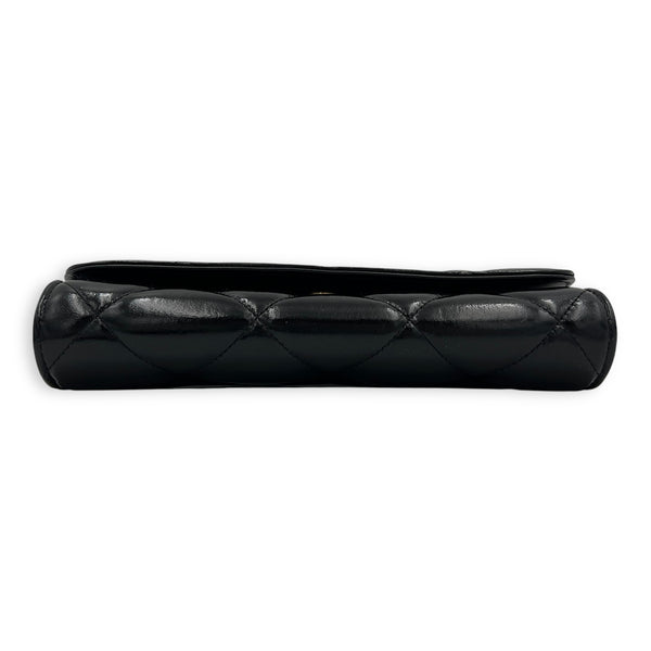 CC Black Wallet On Chain in Patent Leather, Brushed Gold hardware