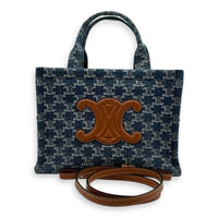 Triomphe Cabas Tote Bag Blue in Denim, Gold hardware