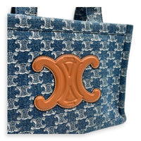 Triomphe Cabas Tote Bag Blue in Denim, Gold hardware