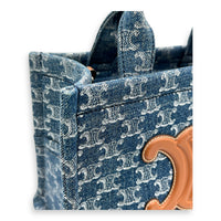 Triomphe Cabas Tote Bag Blue in Denim, Gold hardware