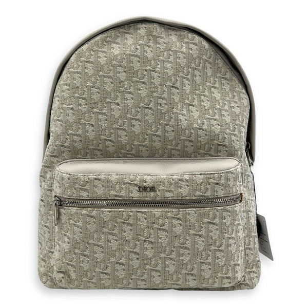 Oblique Backpack White in Canvas, Silver hardware
