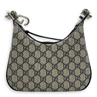 Attache Small Grey Shoulder Bag in Coated Canvas, Silver hardware