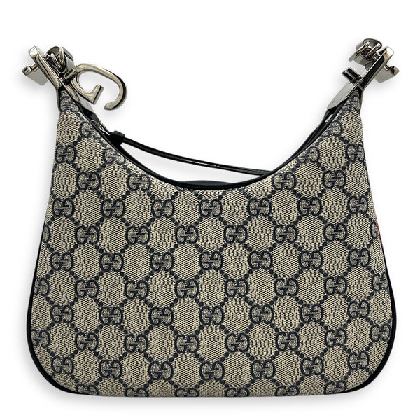 Attache Small Grey Shoulder Bag in Coated Canvas, Silver hardware
