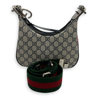 Attache Small Grey Shoulder Bag in Coated Canvas, Silver hardware