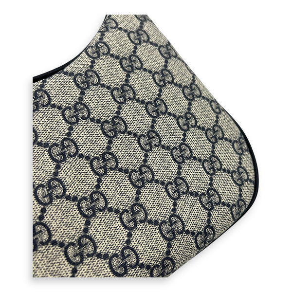 Attache Small Grey Shoulder Bag in Coated Canvas, Silver hardware