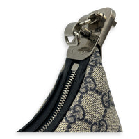 Attache Small Grey Shoulder Bag in Coated Canvas, Silver hardware